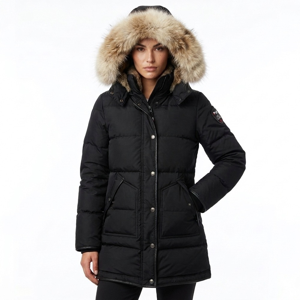 Pajar Cougar Down Parka Rabbit Lined Hood Womens S Black Winter